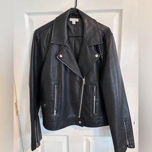 Topshop faux leather women's moto jacket black size 14